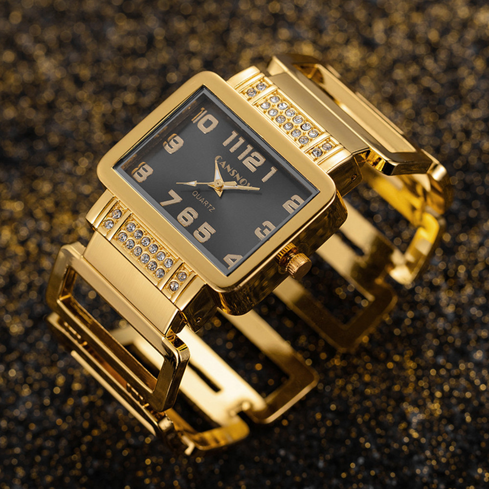 Jewelry Watches Silver - Cansnow สี่เหลี่ยมผืนผ้าสุภาพสตรีนาฬิกาข้อมือทองเงินกําไลข้อมือนาฬิกาผู้หญิง Rhinestone Hollow เหล็กควอตซ์หญิง FashionClock