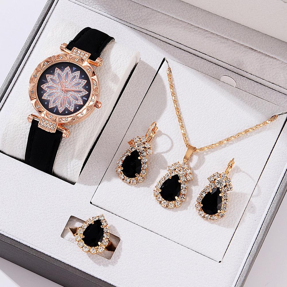 Jewelry Watches For Ladies - นาฬิกาควอตซ์ผู้หญิงสุดหรู พร้อมแหวน สร้อยคอ ต่างหู ประดับเพชรเทียม แฟชั่น