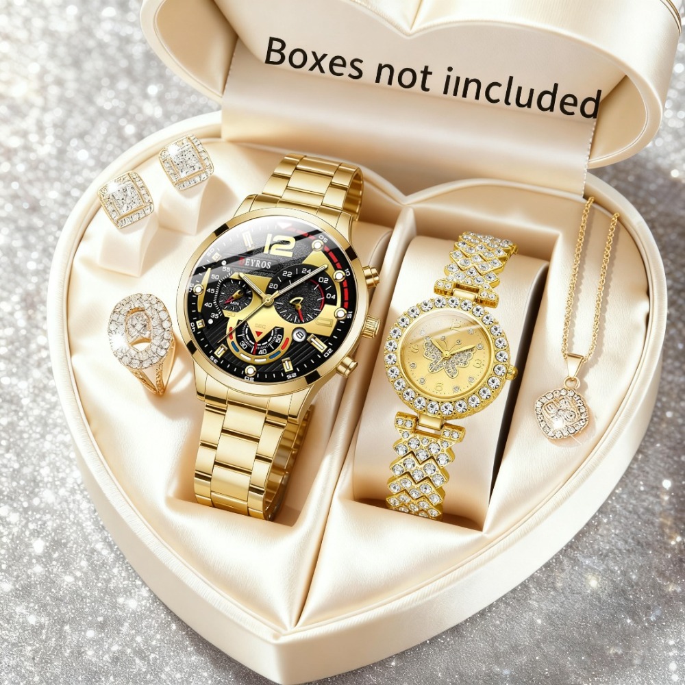 Jewelry Watches For Ladies - นาฬิกาคู่รักแฟชั่น ชุด 6 ชิ้น, นาฬิกาควอตซ์หรูหราสำหรับผู้หญิง &