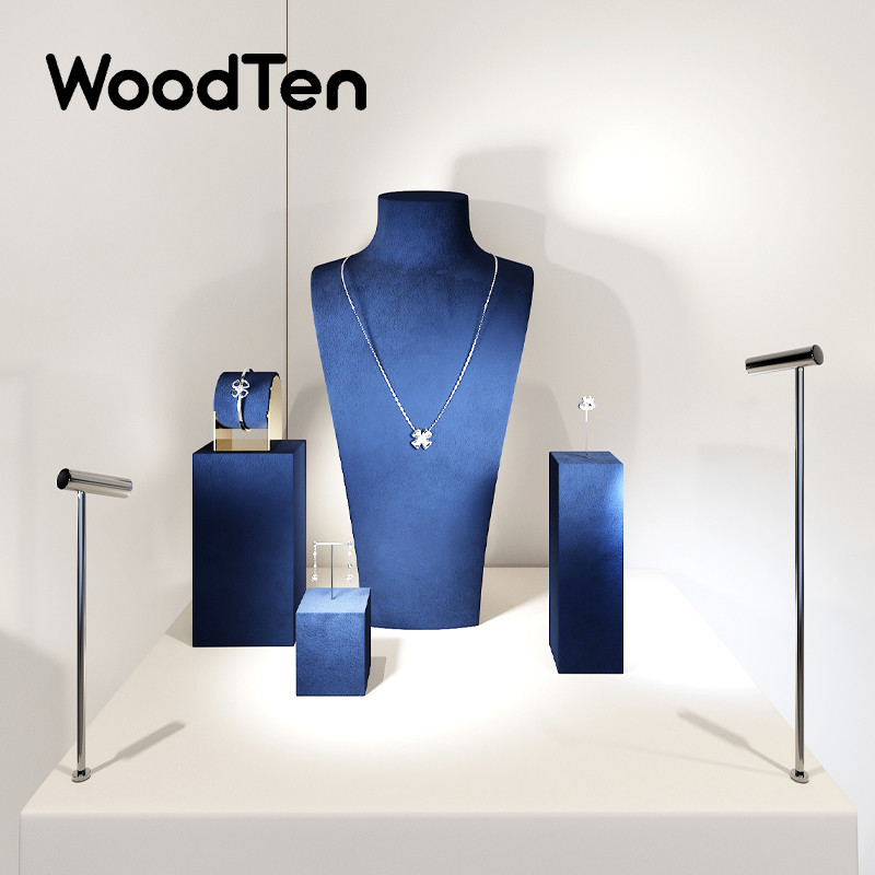Jewelry Shop Watches - Woodten lemari Toko ชั้นวางจิวเวอรี่สีฟ้าพรีเมี่ยมสำหรับสร้อยคอที่จับนาฬิกาหน้าอกต่างหูกำไลข้อมือชั้น