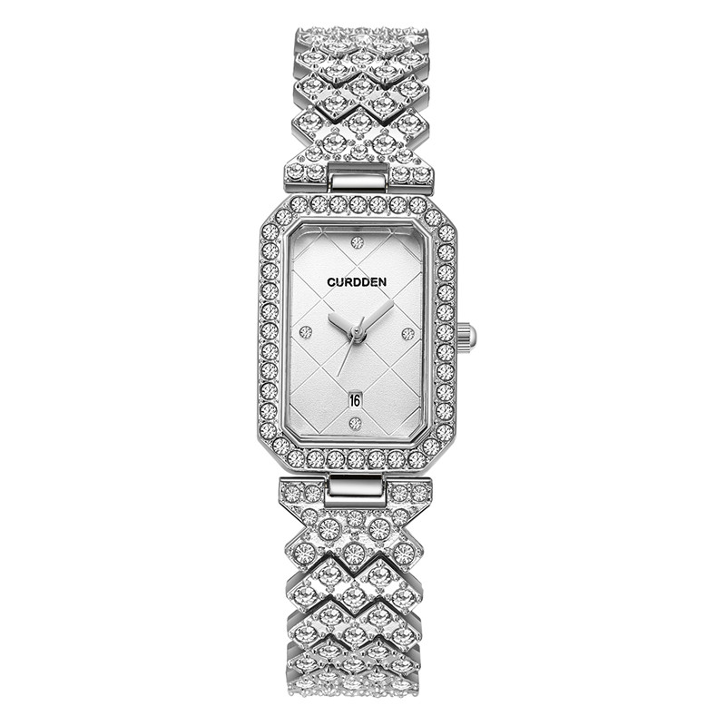 Jewelry Watches Silver - นาฬิกาทรงสี่เหลี่ยมแบรนด์ curdden แบบดั้งเดิมสำหรับสุภาพสตรีสายรัดอัลลอยด์แบบลำลองประดับเพชรนาฬิกาควอตซ์หรูหราสีเงิน