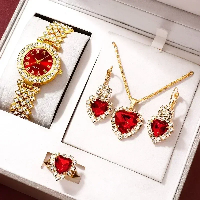 Jewelry Watches For Ladies - นาฬิกาหรูหราทองผู้หญิงแหวนสร้อยคอต่างหูพลอยเทียม Fashion Jam Tangan สร้อยข้อมือผู้หญิงลำลองนาฬิกาชุดเครื่องประดับ