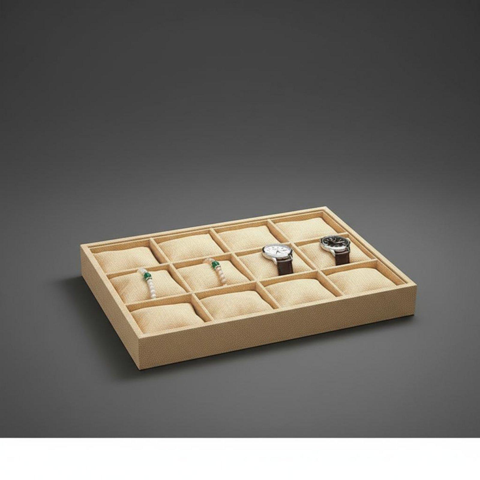 Jewelry And Watches Box - กล่องใส่เครื่องประดับผ้าลินินแบบเปิดด้านบน กล่องใส่นาฬิกา ที่จัดแสดงสร้อยข้อมือ ถาดรองแบบมีเบาะสำหรับจัดแสดงในร้านค้า