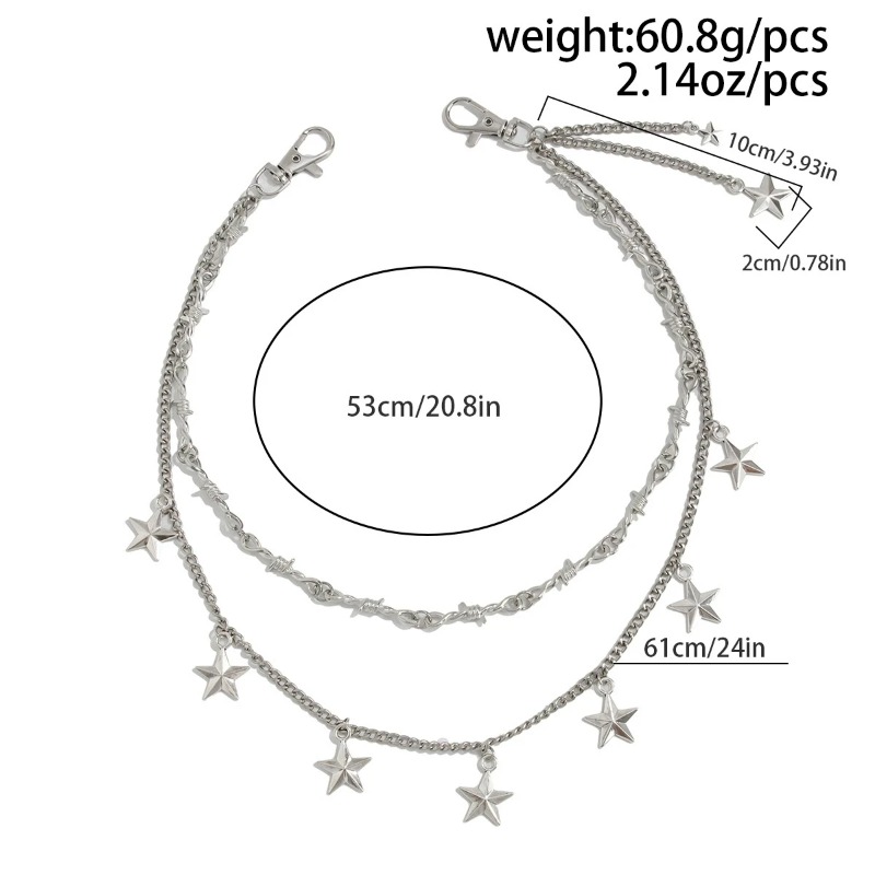 Hip Hop Chain Necklace - โซ่คาดเอวสองชั้นสไตล์ฮิปฮอปสำหรับผู้ชายและผู้หญิง พร้อมจี้รูปดาวสุดเทรนดี้ เหมาะสำหรับกางเกงยีนส์ กระเป๋า โซ่แฟชั่นสไตล์สตีมพังก์ ของขวัญเครื่องประดับ