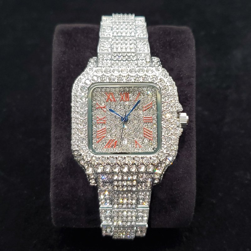 Jewelry Watches Silver - นาฬิกาเพชรหรูหราสำหรับผู้หญิง แฟชั่นสีเงิน ประดับเพชรเต็มหน้าปัด ทรงสี่เหลี่ยม คุณภาพสูง นาฬิกาข้อมือสำหรับงานปาร์ตี้