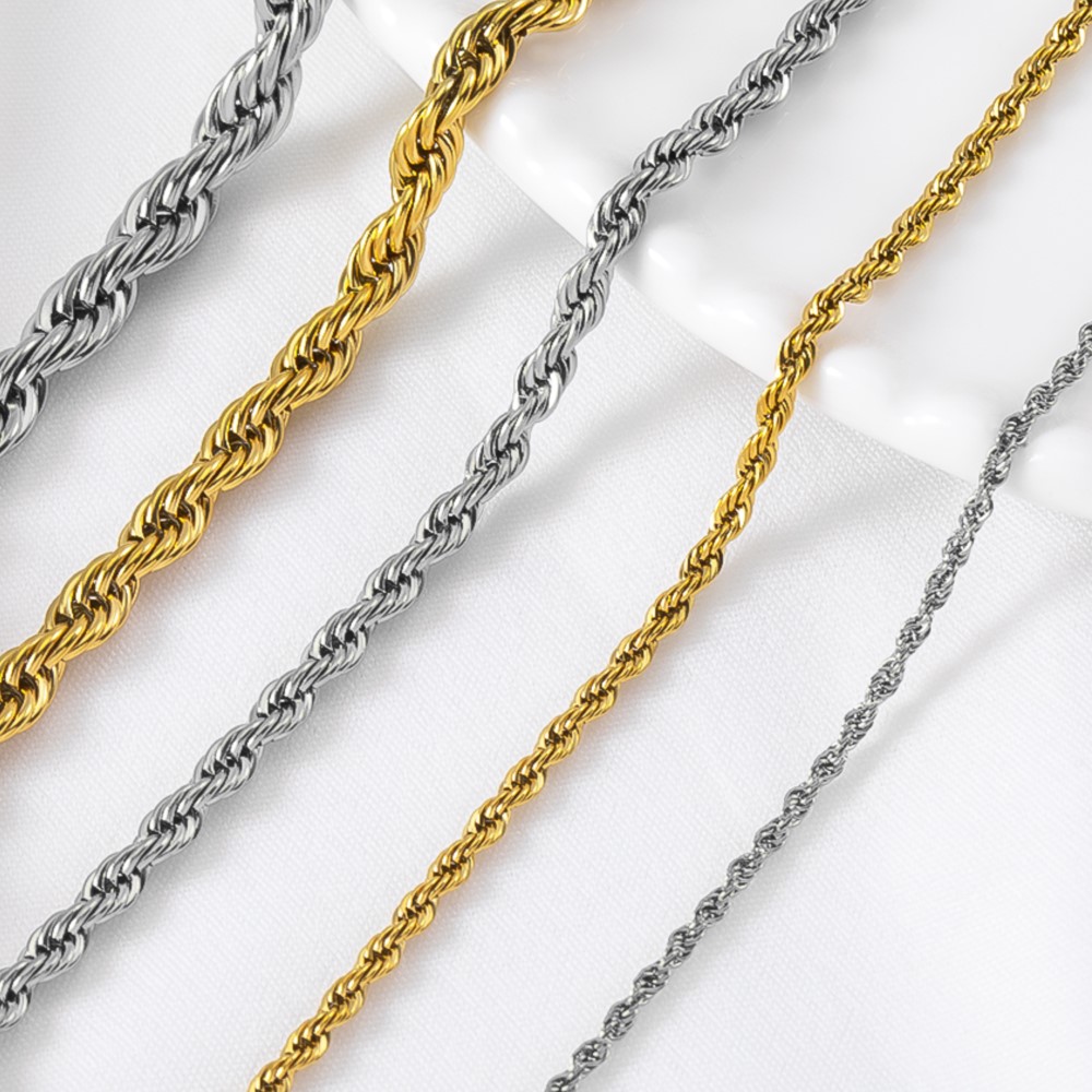 Hip Hop Chain Necklace - โซ่เชือกสแตนเลสแบบเกลียว 0.5/1 เมตร สไตล์ฮิปฮอป สำหรับทำเครื่องประดับ DIY