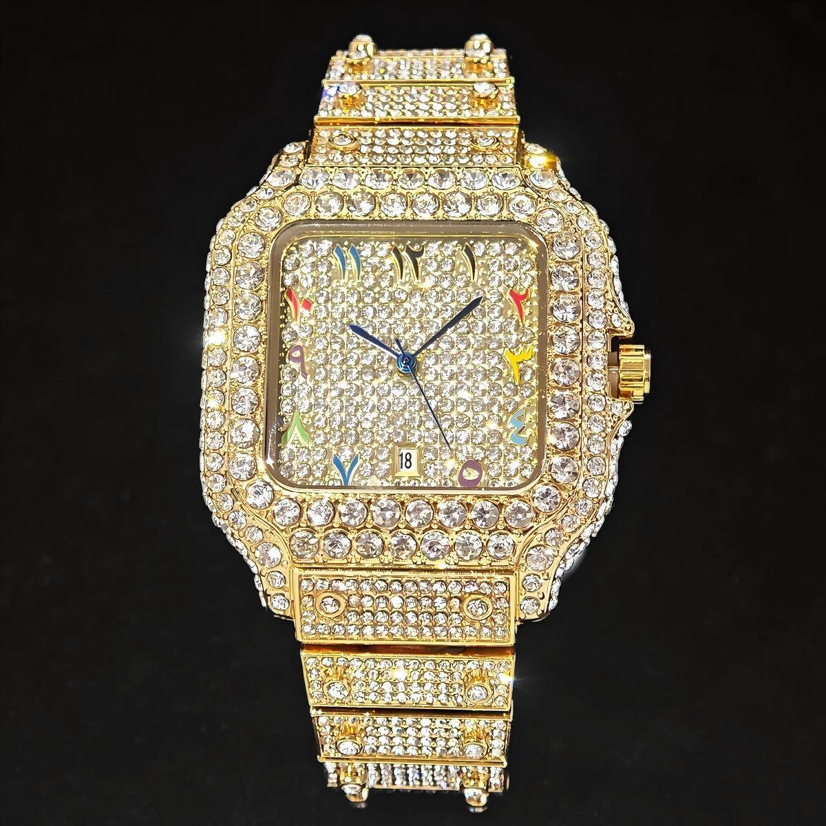 Jewelry Watches Brands - นาฬิกาแฟชั่นสุดฮิต UNIGUET ประดับเพชรเต็มหน้าปัด สำหรับผู้ชาย ทรงเหลี่ยม ควอตซ์