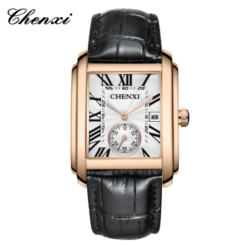 Jewelry Inspired Watches - CHENXI 8216 แฟชั่นคลาสสิกสแควร์สายหนังสีน้ําตาลนาฬิกาข้อมือ Mens Top Luxury