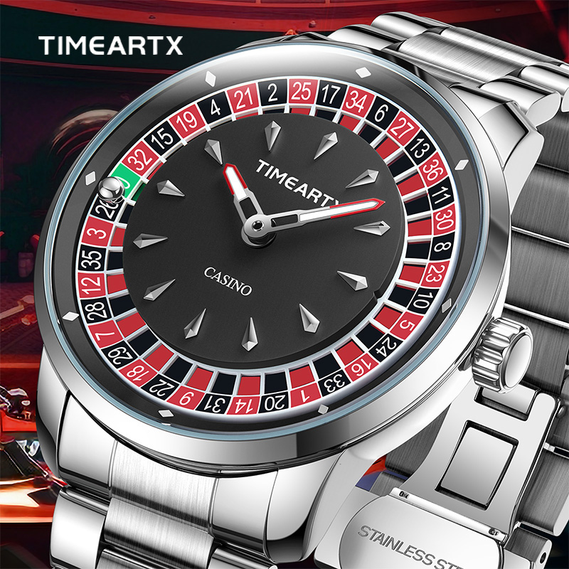 Jewelry Inspired Watches - นาฬิกาควอตซ์หรูหราใหม่เอี่ยมยี่ห้อ TIMEARTX สำหรับผู้ชาย ดีไซน์เกมรูเล็ตโป๊กเกอร์แบบยุโรป