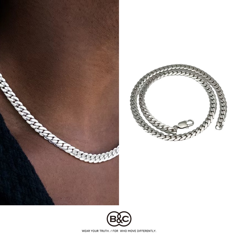 Hip Hop Chain Necklace - สร้อยคอ B&C Cuban Link สำหรับผู้ชาย ทำจากไทเทเนียมสตีล