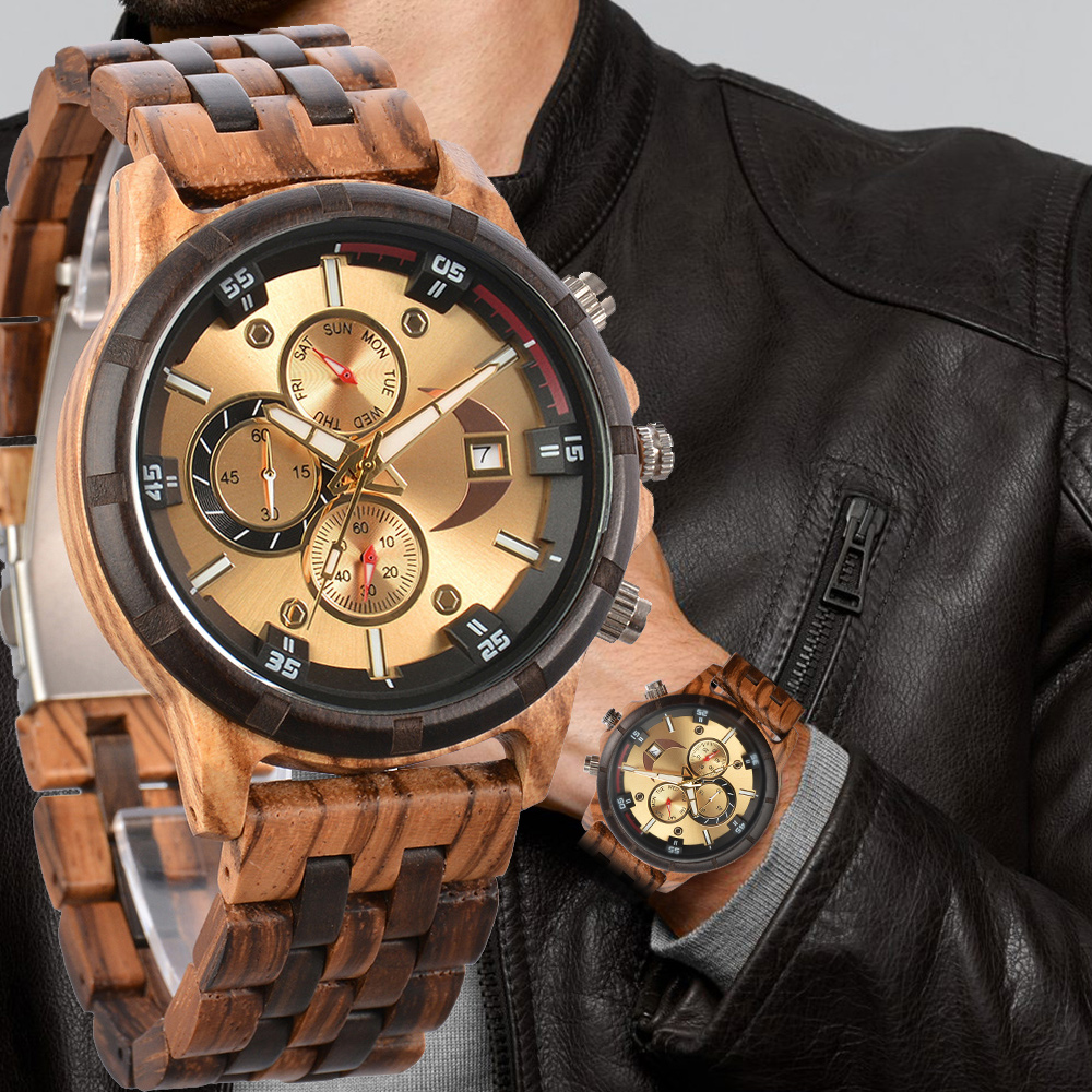 Jewelry Inspired Watches - นาฬิกาผู้ชาย สายนาฬิกาไม้ นาฬิกาข้อมือควอตซ์ นาฬิกาข้อมือสำหรับผู้ชาย โครโนกราฟ แบรนด์หรู