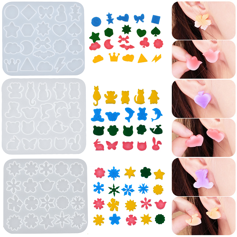 Moon Star Earrings - ต่างหูซิลิโคนแม่พิมพ์ Snowflake Star Moon แมวสัตว์เรขาคณิตจี้ต่างหูพวงกุญแจเครื่องประดับหัตถกรรมทําเค้กตกแต่ง