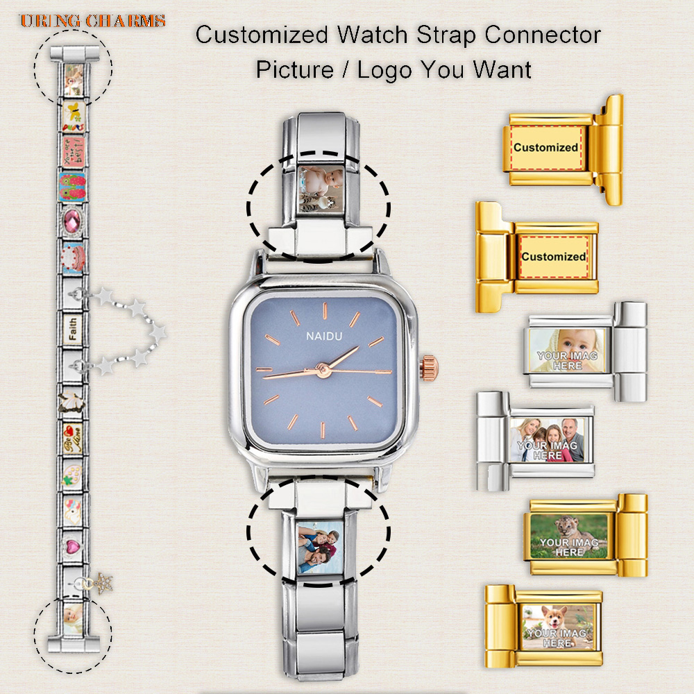 Jewelry Watch Making - 1 คู่ภาพโลโก้ที่กําหนดเองสายนาฬิกาเชื่อมต่อ Fit 9 มม.อิตาเลี่ยน Charm