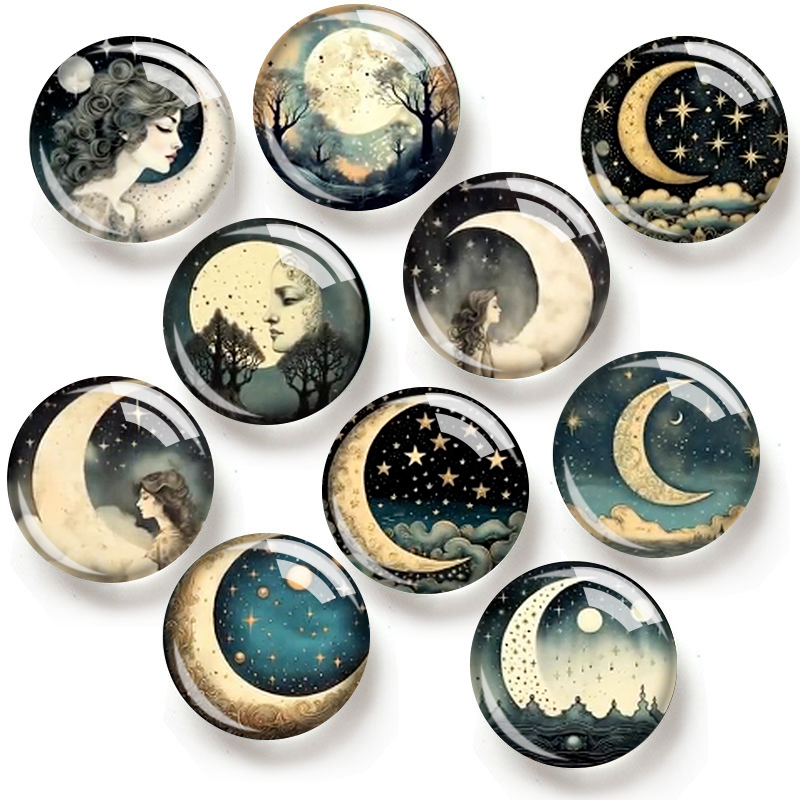 Moon Star Earrings - จี้แก้วคาโบชองรูปพระจันทร์และดวงดาว ขนาด 12/18/20/25 มม. สำหรับทำเครื่องประดับ ต่างหู