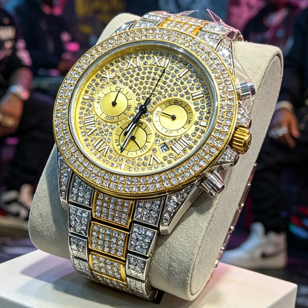 นาฬิกาควอตซ์ฮิปฮอปแบบเต็มเพชร  - Jewelry Watches Brands บทวิจารณ์และราคา