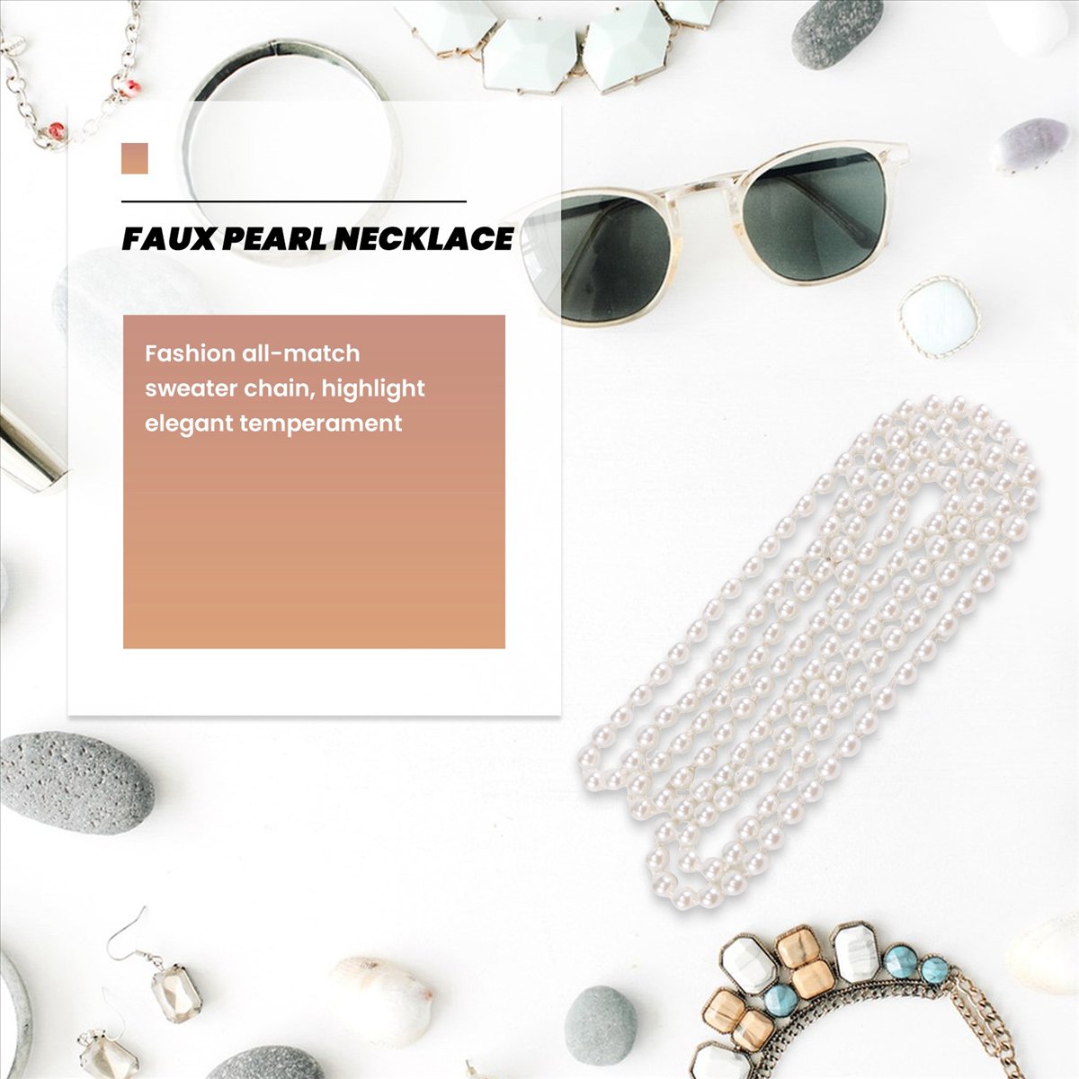 สร้อยคอโซ่ยาวประดับมุกเทียม AB - Pearl Necklace บทวิจารณ์และราคา
