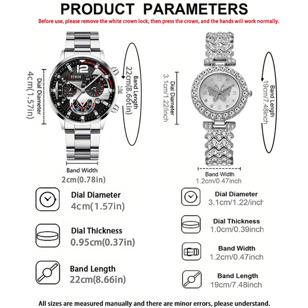นาฬิกาคู่รักแฟชั่น ชุด 6 ชิ้น, - Jewelry Watches For Ladies บทวิจารณ์และราคา